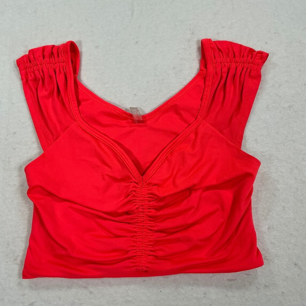 Free People Movement FP Ruched Sweetheart Crop Top Neon Red Small 1808
